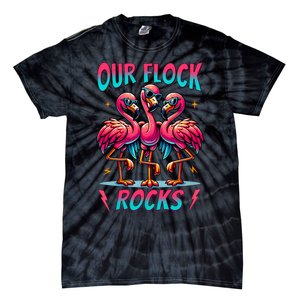 Our Flock Rocks Cute Flamingo Matching Family Vacation Group Tie-Dye T-Shirt