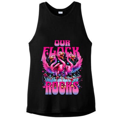 Our Flock Rocks Funny Flamingos Vacation Family Friends Ladies PosiCharge Tri-Blend Wicking Tank