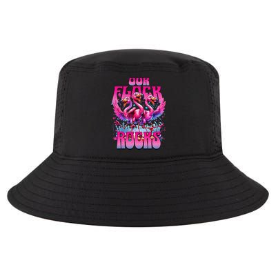 Our Flock Rocks Funny Flamingos Vacation Family Friends Cool Comfort Performance Bucket Hat
