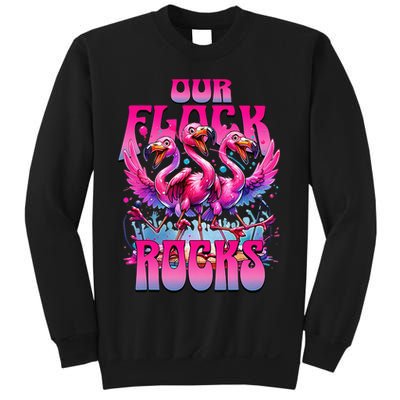 Our Flock Rocks Funny Flamingos Vacation Family Friends Sweatshirt