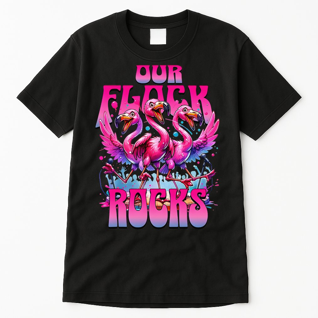Our Flock Rocks Funny Flamingos Vacation Family Friends Tall T-Shirt