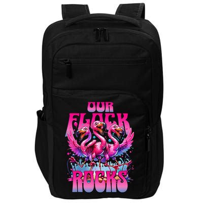 Our Flock Rocks Funny Flamingos Vacation Family Friends Impact Tech Backpack