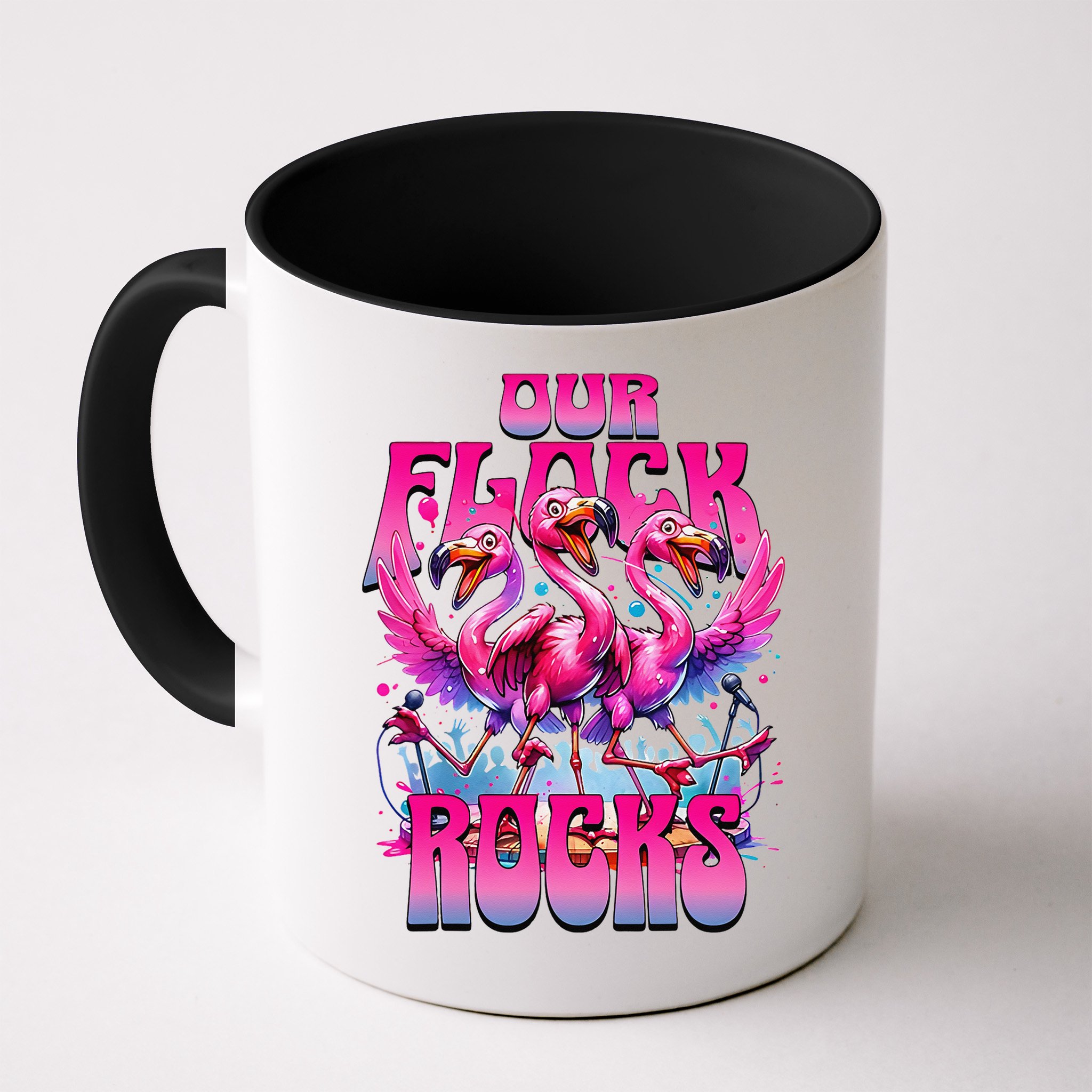 Our Flock Rocks Funny Flamingos Vacation Family Friends Mug