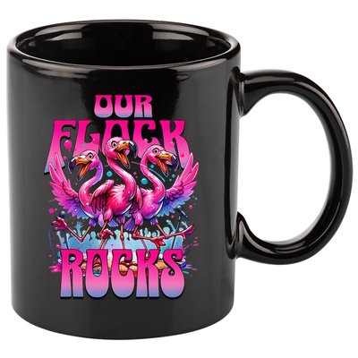 Our Flock Rocks Funny Flamingos Vacation Family Friends 11oz C Handle Ceramic Mug