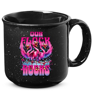 Our Flock Rocks Funny Flamingos Vacation Family Friends 15oz Campfire Ceramic Mug
