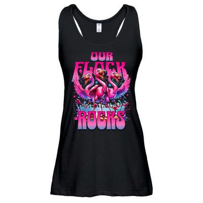 Our Flock Rocks Funny Flamingos Vacation Family Friends Ladies Essential Flowy Tank