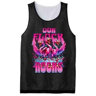 Our Flock Rocks Funny Flamingos Vacation Family Friends Mesh Reversible Basketball Jersey Tank