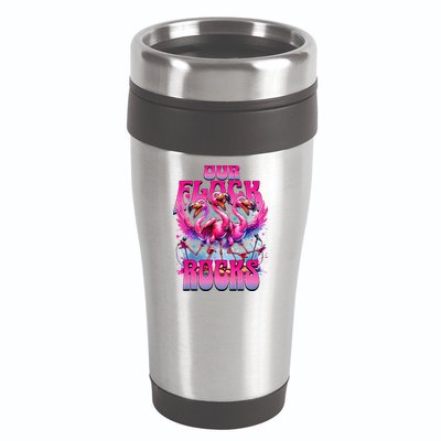 Our Flock Rocks Funny Flamingos Vacation Family Friends 16oz Travel Tumbler