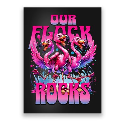 Our Flock Rocks Funny Flamingos Vacation Family Friends Poster