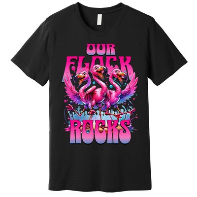 Our Flock Rocks Funny Flamingos Vacation Family Friends Premium T-Shirt