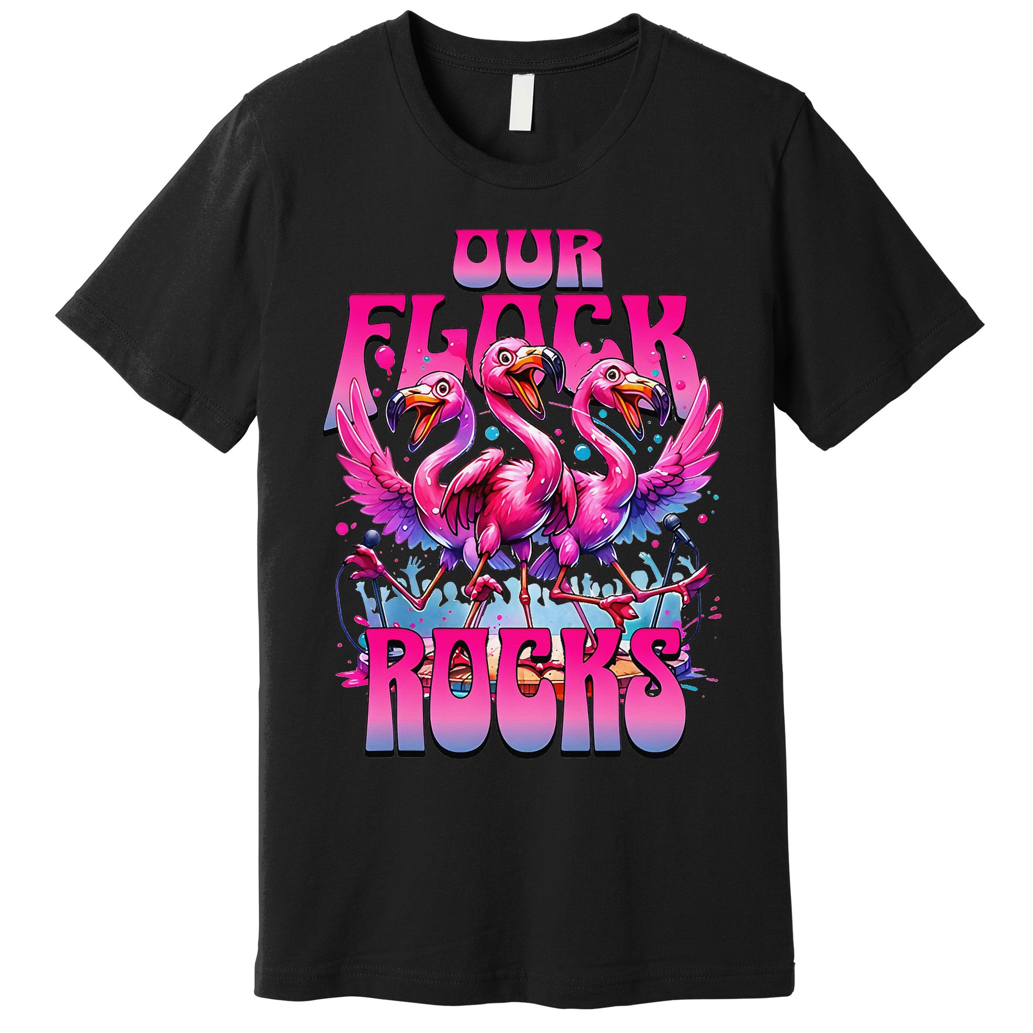 Our Flock Rocks Funny Flamingos Vacation Family Friends Premium T-Shirt