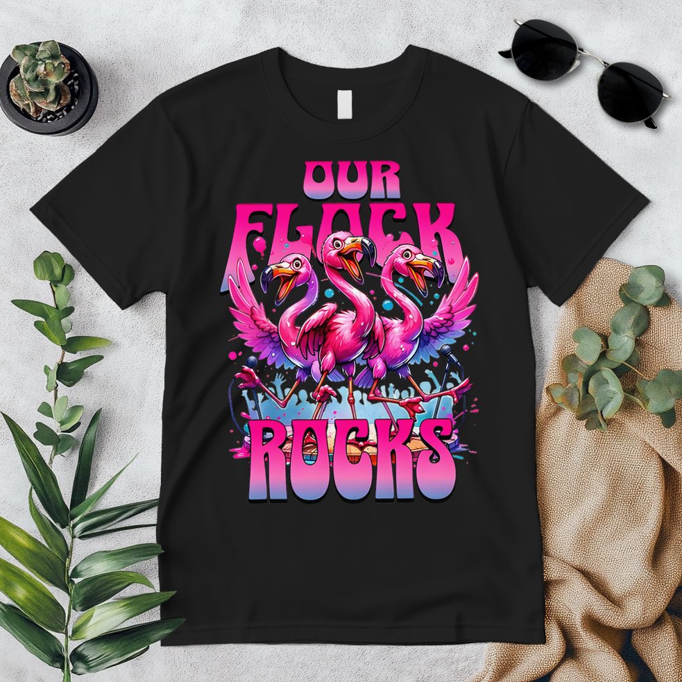 Our Flock Rocks Funny Flamingos Vacation Family Friends Premium T-Shirt