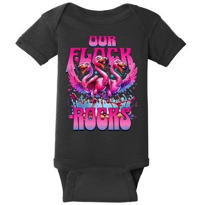 Our Flock Rocks Funny Flamingos Vacation Family Friends Baby Bodysuit