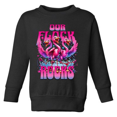 Our Flock Rocks Funny Flamingos Vacation Family Friends Toddler Sweatshirt