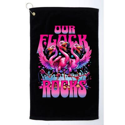 Our Flock Rocks Funny Flamingos Vacation Family Friends Golf Towel