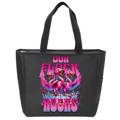 Our Flock Rocks Funny Flamingos Vacation Family Friends Zip Tote Bag