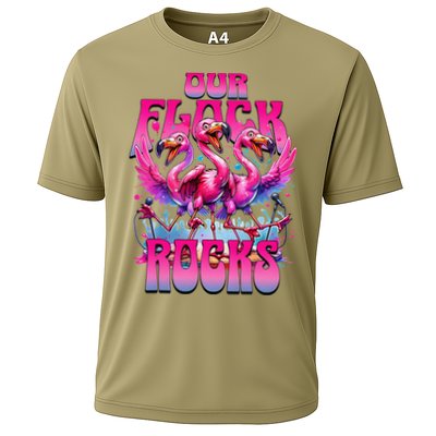 Our Flock Rocks Funny Flamingos Vacation Family Friends Cooling Performance Crew T-Shirt