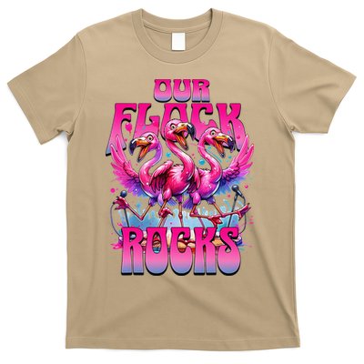 Our Flock Rocks Funny Flamingos Vacation Family Friends T-Shirt