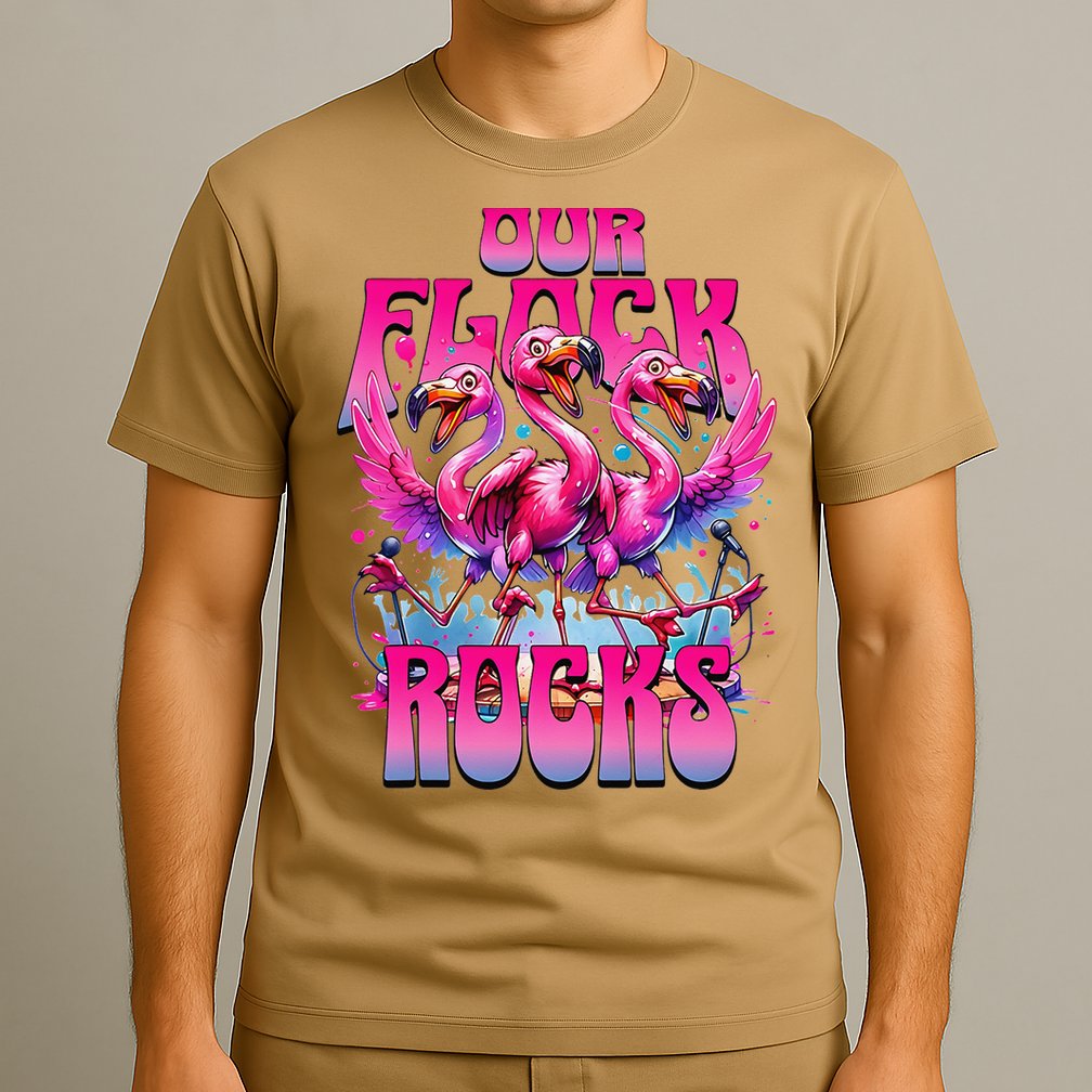 Our Flock Rocks Funny Flamingos Vacation Family Friends T-Shirt