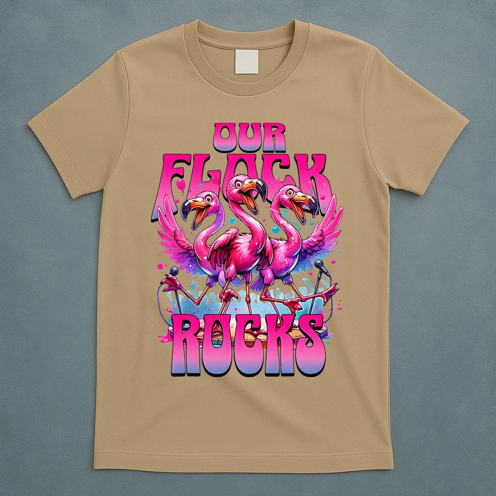 Our Flock Rocks Funny Flamingos Vacation Family Friends T-Shirt