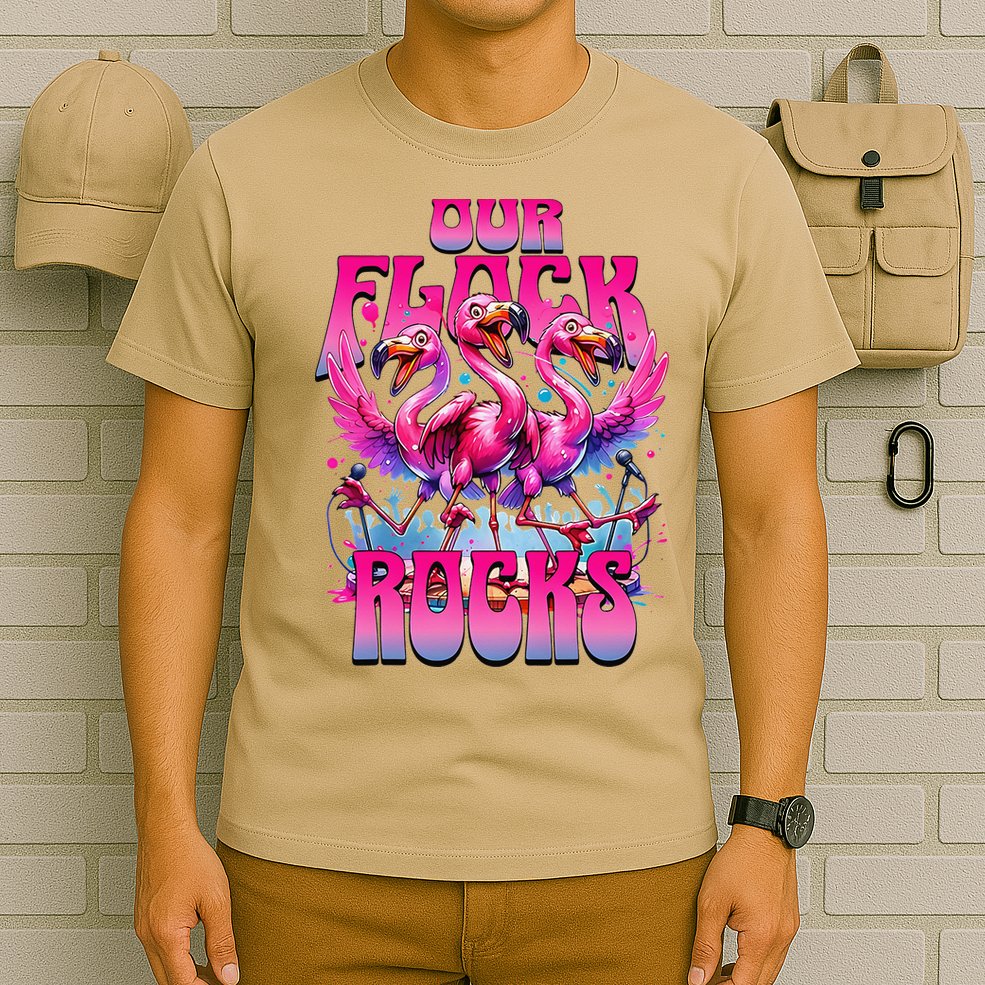 Our Flock Rocks Funny Flamingos Vacation Family Friends T-Shirt