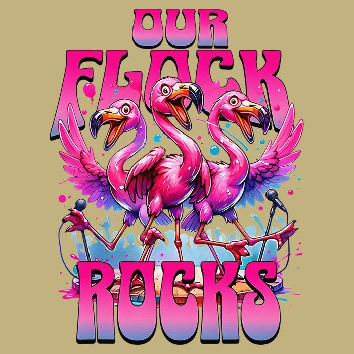 Our Flock Rocks Funny Flamingos Vacation Family Friends T-Shirt