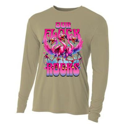 Our Flock Rocks Funny Flamingos Vacation Family Friends Cooling Performance Long Sleeve Crew