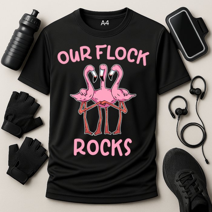 Our Flock Rocks Flamingo Matching Family Vacation Group Gift Cooling Performance Crew T-Shirt