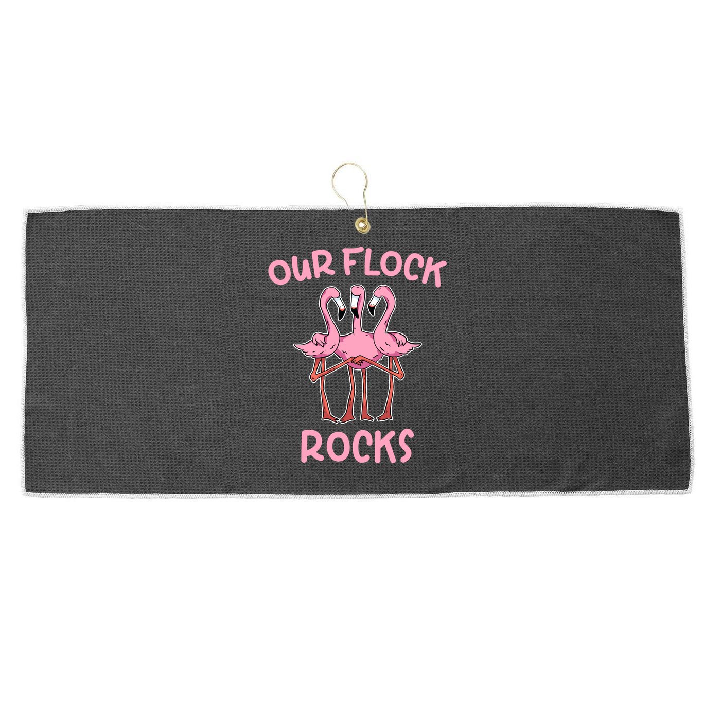Our Flock Rocks Flamingo Matching Family Vacation Group Gift Large Microfiber Waffle Golf Towel