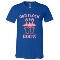 Our Flock Rocks Flamingo Matching Family Vacation Group Gift V-Neck T-Shirt