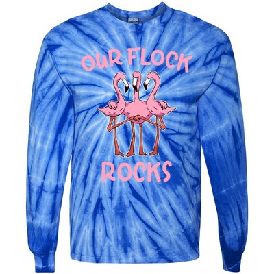 Our Flock Rocks Flamingo Matching Family Vacation Group Gift Tie-Dye Long Sleeve Shirt