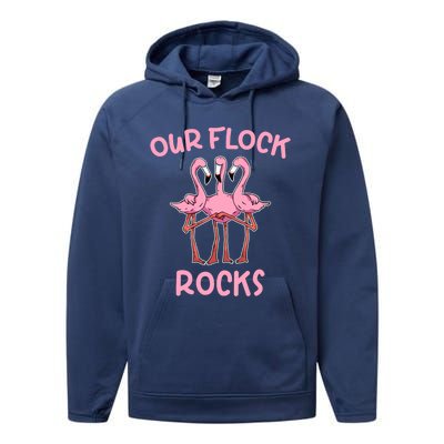 Our Flock Rocks Flamingo Matching Family Vacation Group Gift Performance Fleece Hoodie