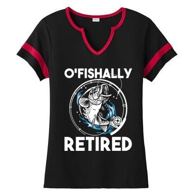 O Fishally Retired Retirement Retiree Fishing Fisher Ladies Halftime Notch Neck Tee