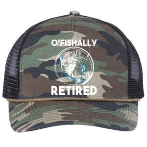 O Fishally Retired Retirement Retiree Fishing Fisher Retro Rope Trucker Hat Cap