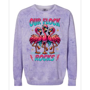 Our Flock Rocks Cute Flamingo Matching Family Vacation Group Colorblast Crewneck Sweatshirt