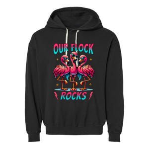 Our Flock Rocks Cute Flamingo Matching Family Vacation Group Garment-Dyed Fleece Hoodie