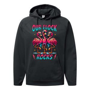 Our Flock Rocks Cute Flamingo Matching Family Vacation Group Performance Fleece Hoodie