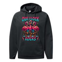 Our Flock Rocks Cute Flamingo Matching Family Vacation Group Performance Fleece Hoodie