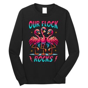 Our Flock Rocks Cute Flamingo Matching Family Vacation Group Long Sleeve Shirt