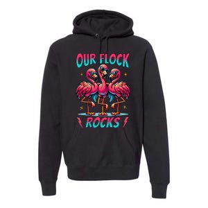 Our Flock Rocks Cute Flamingo Matching Family Vacation Group Premium Hoodie