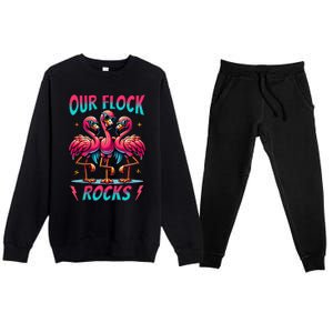 Our Flock Rocks Cute Flamingo Matching Family Vacation Group Premium Crewneck Sweatsuit Set