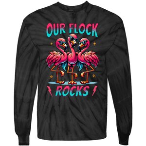 Our Flock Rocks Cute Flamingo Matching Family Vacation Group Tie-Dye Long Sleeve Shirt