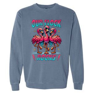 Our Flock Rocks Cute Flamingo Matching Family Vacation Group Garment-Dyed Sweatshirt