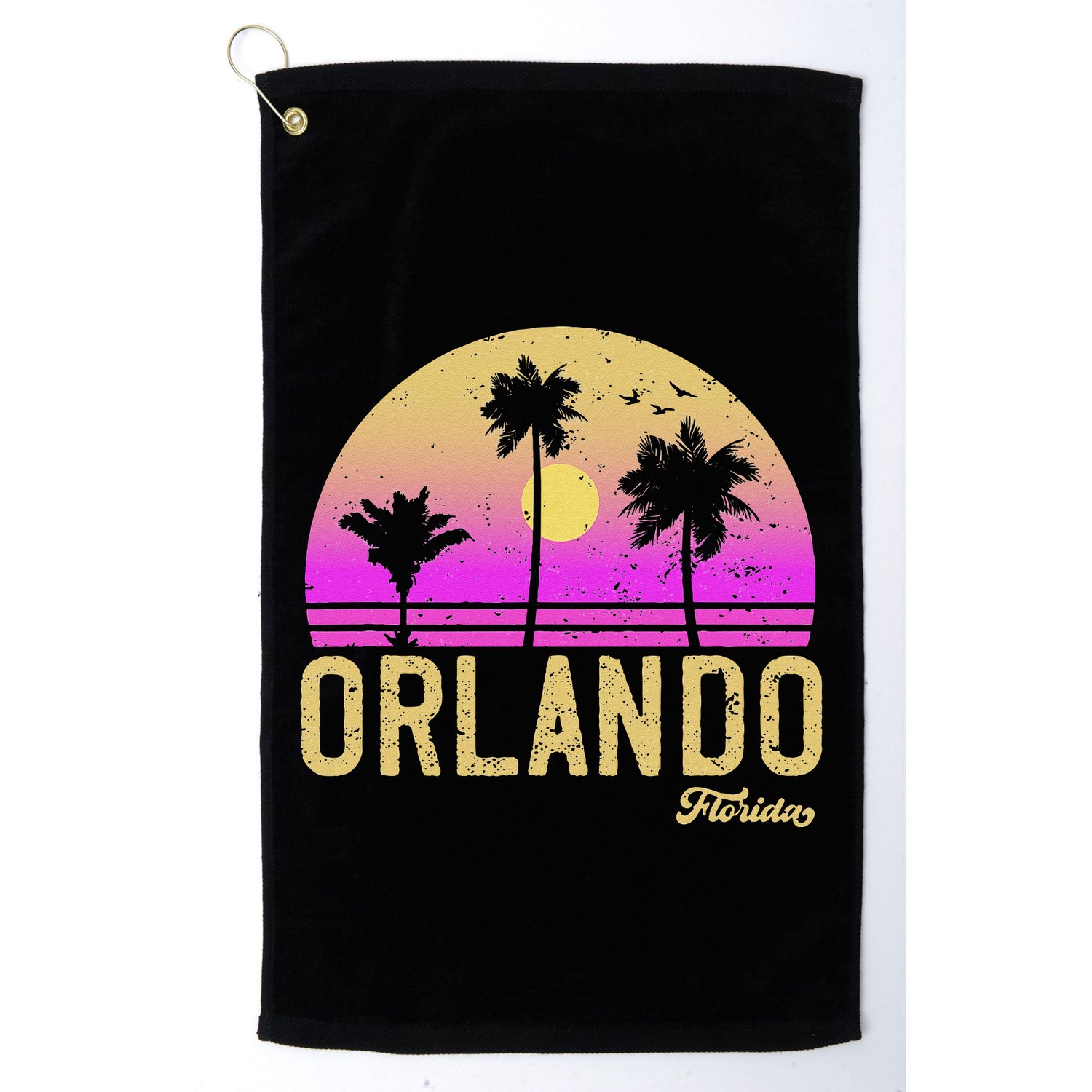 Orlando Florida Retro Vintage Sunset Golf Towel