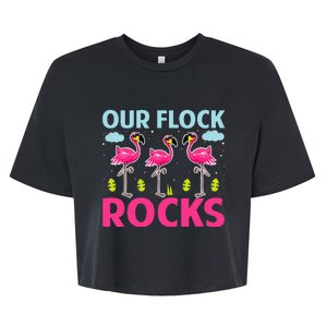 Our Flock Rocks Funny Flamingo Lover Bella+Canvas Jersey Crop Tee