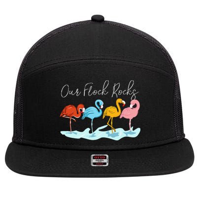 Our Flock Rocks Flamingos Lover Family 7 Panel Mesh Trucker Snapback Hat