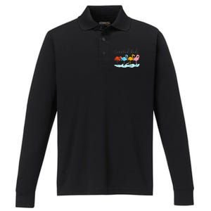 Our Flock Rocks Flamingos Lover Family Performance Long Sleeve Polo