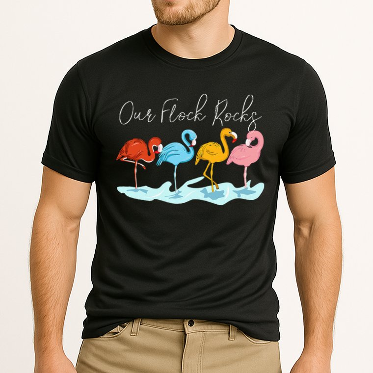 Our Flock Rocks Flamingos Lover Family Performance Shirt