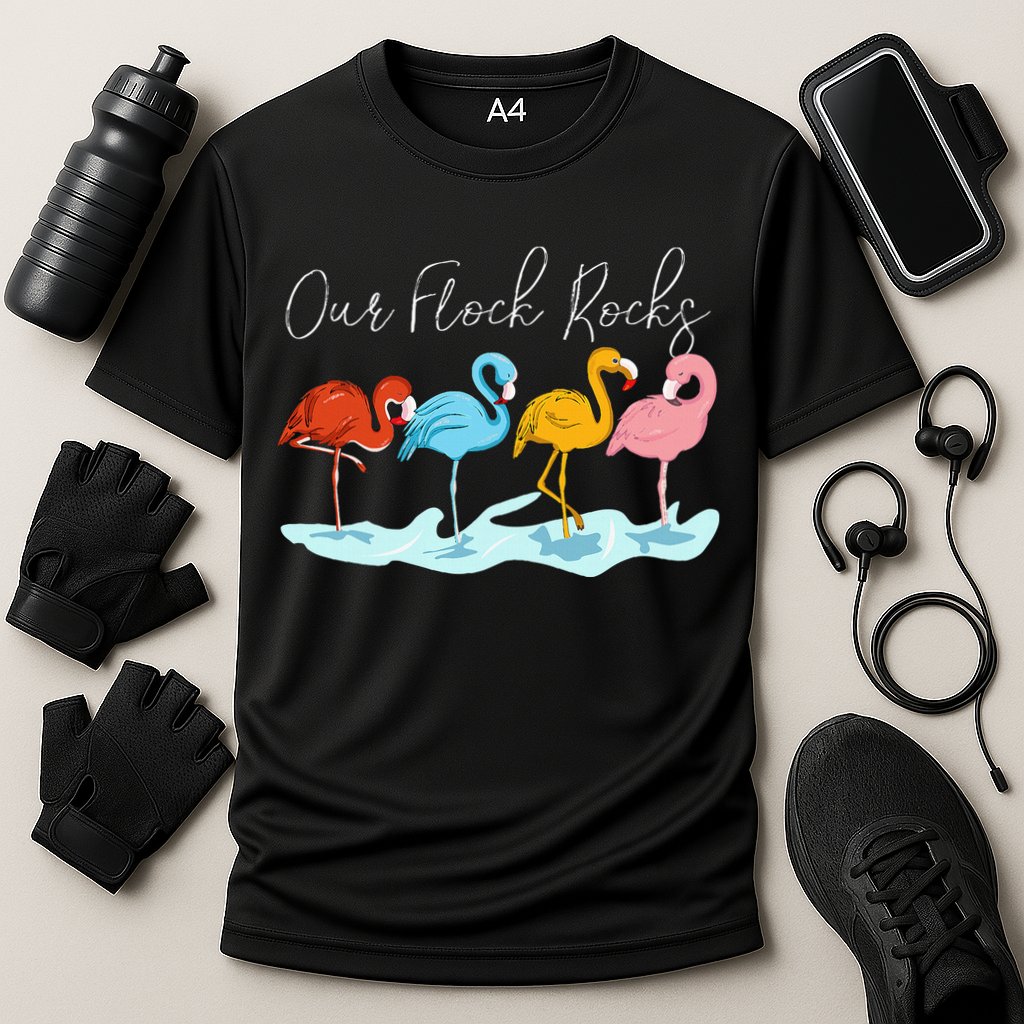 Our Flock Rocks Flamingos Lover Family Performance Shirt