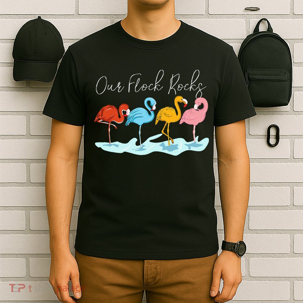 Our Flock Rocks Flamingos Lover Family T-Shirt